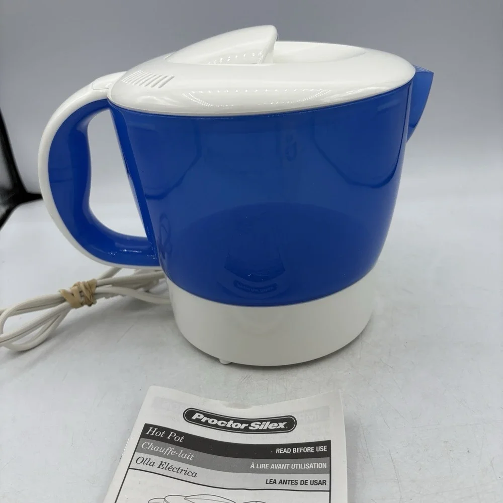 Proctor Silex Electric Kettle Hot Pot Boil 32 oz Max Blue White w Manual HP04